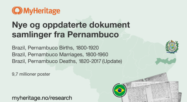 MyHeritage gir ut millioner av eksklusive historiske oppføringer fra Pernambuco i Brasil