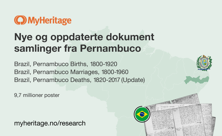 MyHeritage gir ut millioner av eksklusive historiske oppføringer fra Pernambuco i Brasil