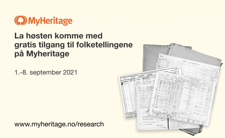 Fri tilgang til Folketellinger og valgmanntall på MyHeritage frem til 8. september