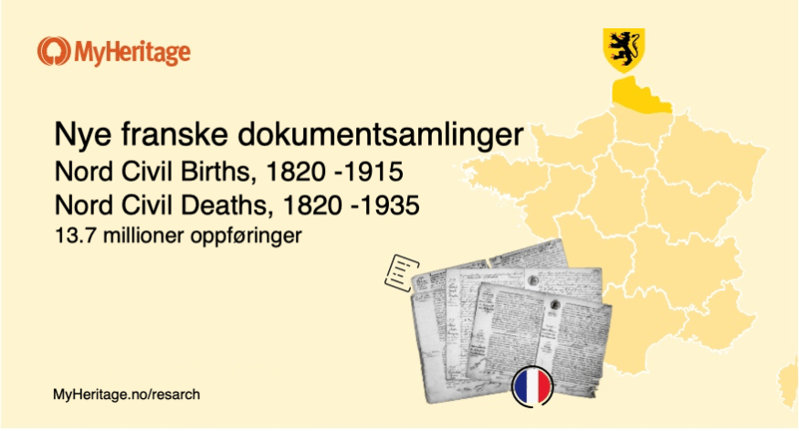 Dokumentsamlinger fra Nord i Frankrike som inneholder unik informasjon for MyHeritage, Nord Civil Births og Nord Civil Deaths