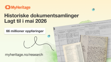 I mai 2026 publiserte MyHeritage 66 millioner historiske dokumenter