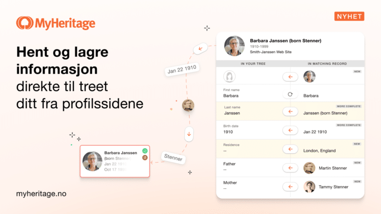 Nyhet: Hent og lagre informasjon direkte til slektstreet ditt fra profilsidene
