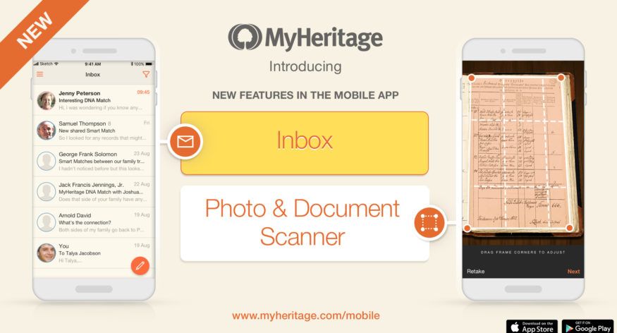 Nye funksjoner på MyHeritages mobilapplikasjon: Innboks og skanner – første del
