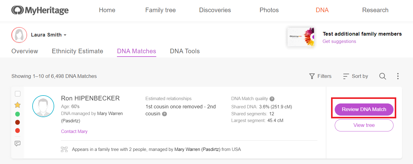 Åpne siden Undersøk DNA-treff (klikk for å zoome)